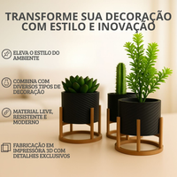 Trio de Vasos Cachepot com Suporte Para Cactos ou Suculentas